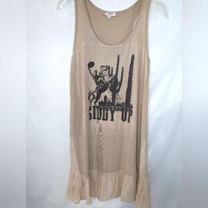 Umgee Beige Sleeveless Mini Dress with Western Print